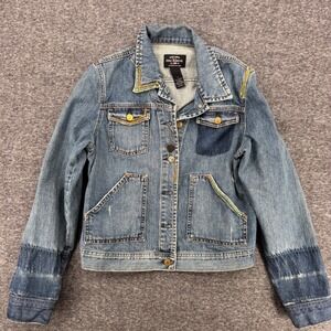 Polo Jeans Co Ralph Lauren Distressed Denim Jacket Blue Contrast Stitch Large